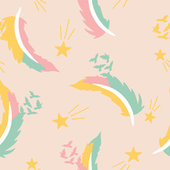 Boho flakes and birds, in a seamless pattern design
