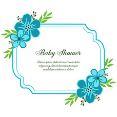 Vector illustration writing baby shower with various bright blue wreath frames