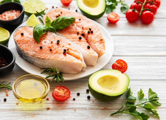 Raw salmon steaks