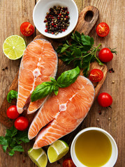 Raw salmon steaks