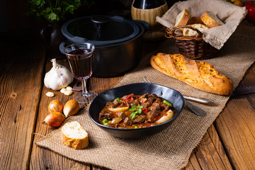 classic beef goulash with peppers and onions
