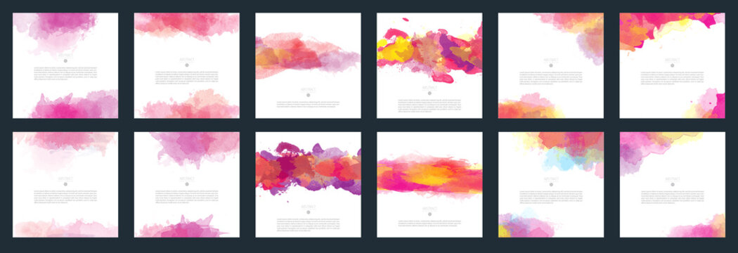 Big set of bright red vector watercolor background for poster, brochure or flyer