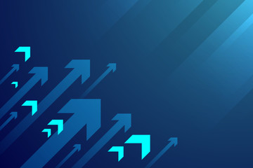 Up arrows on blue background illustration vector for business and finance, copy space composition, minimalist style, growth concept.