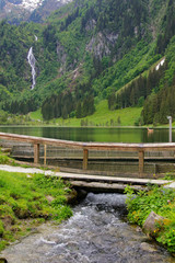 Lake Steirischer Bodensee, panoramic view, waterfall  and hiking trail, Styria - Austria