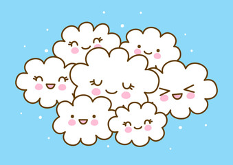 Set of cute cartoon clouds isolated on white