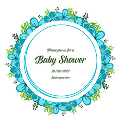 Vector illustration decorative of card baby shower with crowd of blue flower frame