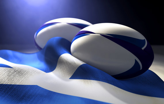 Scotland Flag And Rugby Ball Pair