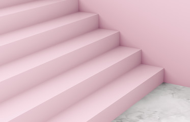 Fashion beauty podium backdrop with pink stair for product display. Geometric 3d steps background. Pink background.