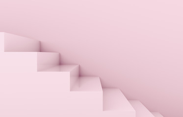 Fashion beauty podium backdrop with pink stair for product display. Geometric 3d steps background. Pink background.