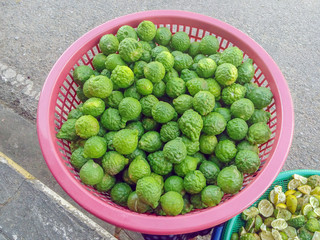 kaffir lime on sale in south east Asia street market