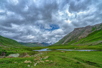 River in beautiful mountain view  Kashmir state, India