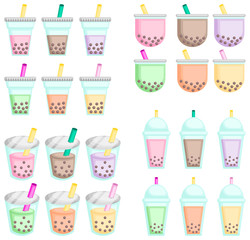 a vector of many flavor of bubble teas