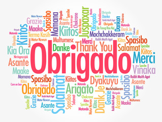 Obrigado (Thank You in Portuguese) Word Cloud in different languages