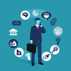 business man and economy dollar icons