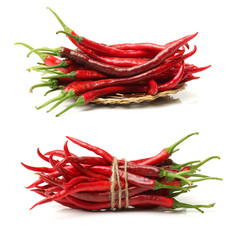 Red chili peppers on white background