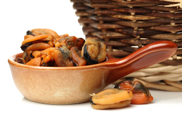 Dry Mussel on white background 