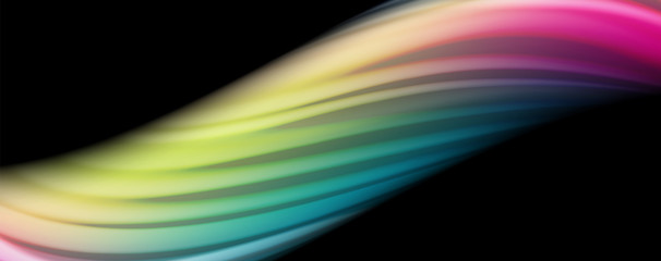 Abstract wave lines fluid rainbow style color stripes on black background. Artistic illustration for presentation, app wallpaper, banner or poster