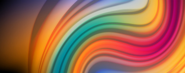 Modern rainbow liquid color flow colorful poster. Wave Liquid shape in black color background. Abstract composition