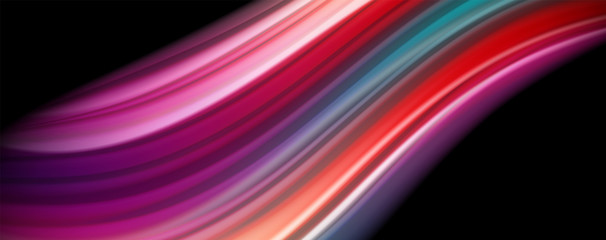 Abstract wave lines fluid rainbow style color stripes on black background. Artistic illustration for presentation, app wallpaper, banner or poster