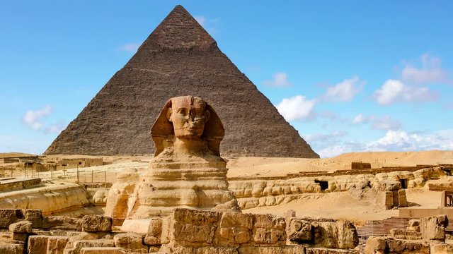 The Sphinx and Pyramid  in calm weather,Cairo,Egypt.