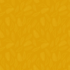Set of leaves seamless pattern on yellow background. Nature concept. Vector image