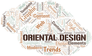 Obraz premium Oriental Design word cloud. Wordcloud made with text only.