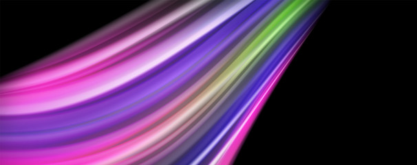 Fluid liquid color wave lines, glowing colorful light effect, abstract composition template. Geometric technology abstract pattern. Movement concept