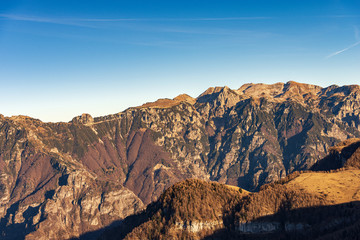 Obraz premium Italian Alps and the Plateau of Lessinia with the Carega Mountain. Regional Natural Park, Verona province, Veneto, Italy, Europe
