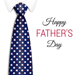 Happy father s day. Bright banner for congratulations with a realistic men s colorful tie. With an elegant handmade pattern. Realistic illustration. Vector 