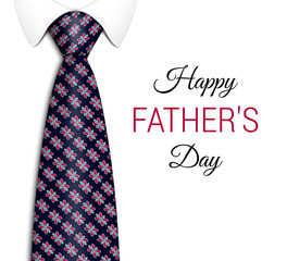 Happy father s day. Bright banner for congratulations with a realistic men s colorful tie. With an elegant handmade pattern. Realistic illustration. Vector 