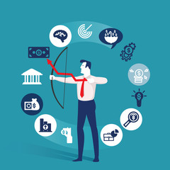 rising arrow bow and business man icons