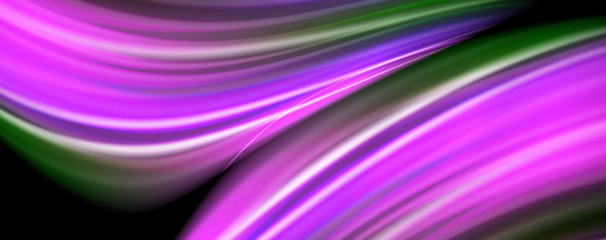Fluid liquid color wave lines, glowing colorful light effect, abstract composition template. Geometric technology abstract pattern. Movement concept