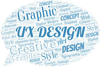 Fototapeta premium Ux Design word cloud. Wordcloud made with text only.