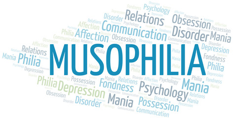 Fototapeta premium Musophilia word cloud. Type of Philia.