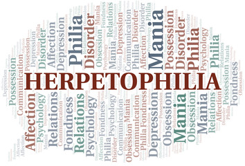 Herpetophilia word cloud. Type of Philia.