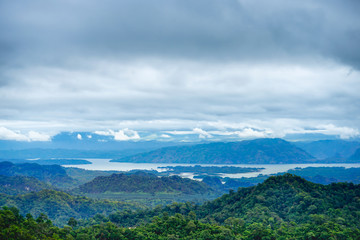 Fototapeta premium The rainforest mountains in the morning are covered with fog.
