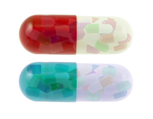 gélules sur fond blanc 