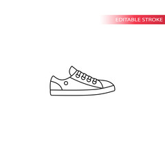 Sneakers traditional thin line vector drawing. Sneakers profile blake outline, fully editable.