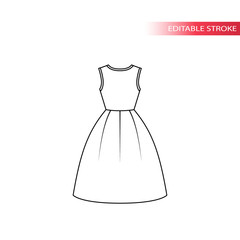 Female, women dress outline vector drawing. Dress for ladies, black thin line, editable stroke.