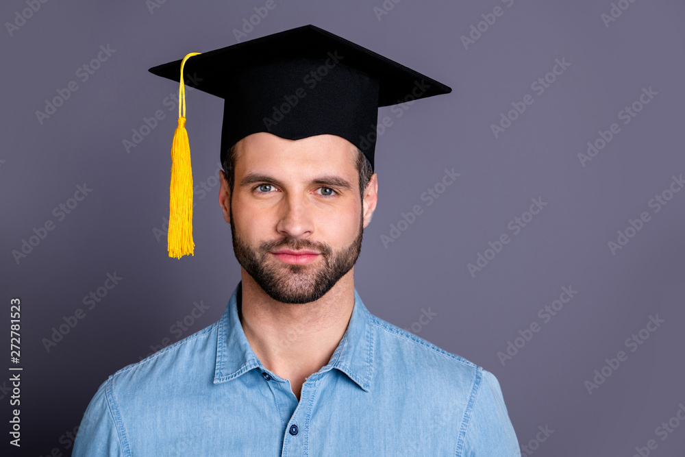 Wall mural close-up portrait of his he nice-looking attractive content successful bearded guy intellectual top 