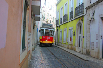 Fototapeta na wymiar old town of lisbon (alfama) in portugal, with the historic tramway no. 28