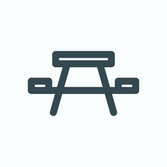 Picnic bench isolated icon, wooden picnic table linear vector icon