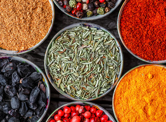 Big set of Indian spices and herbs .