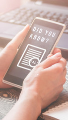 Interesting fact concept. Text DID YOU KNOW on smartphone screen. Stories cover.