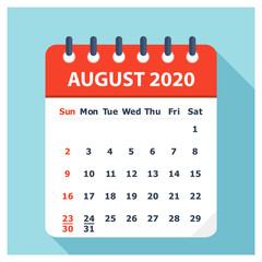 August 2020 - Calendar Icon - Calendar design template