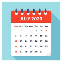 July 2020 - Calendar Icon - Calendar design template