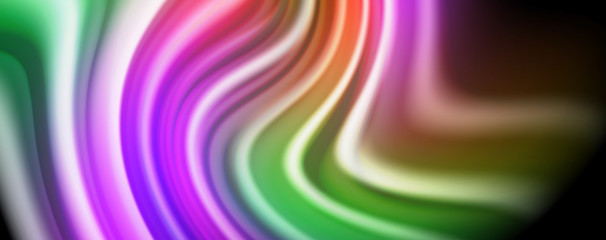 Modern rainbow liquid color flow colorful poster. Wave Liquid shape in black color background. Abstract composition