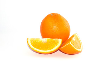 Orange on white background with copy space. Juicy exotic fruit, isolate