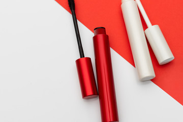 Red and white mascara tubes