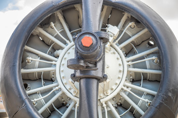 Fragment of motor and propeller of an vintage airplane